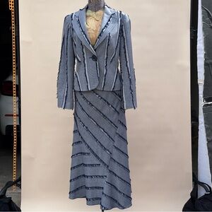 Lena Gabrielle New York Jacket & Maxi Skirt Set Frayed Detail Size 8